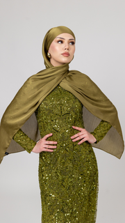 Olive Satin Hijab - Shimmi Dresses Olive Satin Hijab - Shimmi Dresses