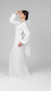 White Embellished Bridal Dress With Balloon Sleeve