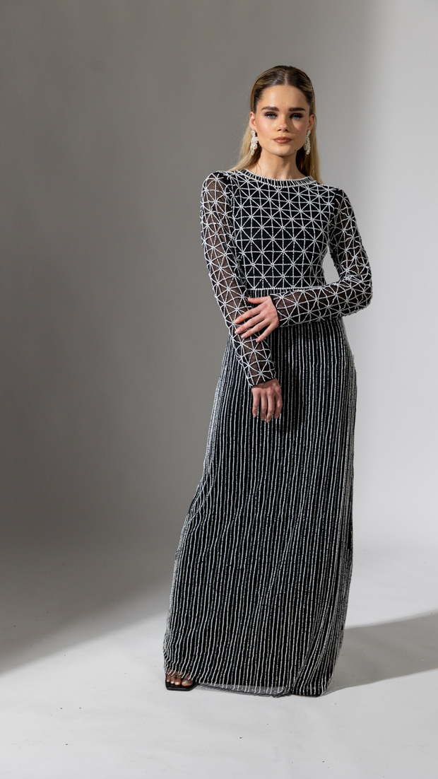 Black Pearl Evening Dress With Long Sleeves