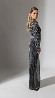 Black Pearl Evening Dress With Long Sleeves