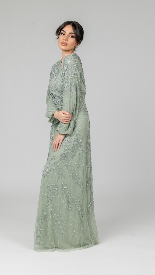 Sage Pearl Evening Dress With Balloon Sleeve - Shimmi Dresses (UK 10) (US 6) (EU 38) (S) Sage Pearl Evening Dress With Balloon Sleeve - Shimmi Dresses (UK 10) (US 6) (EU 38) (S)