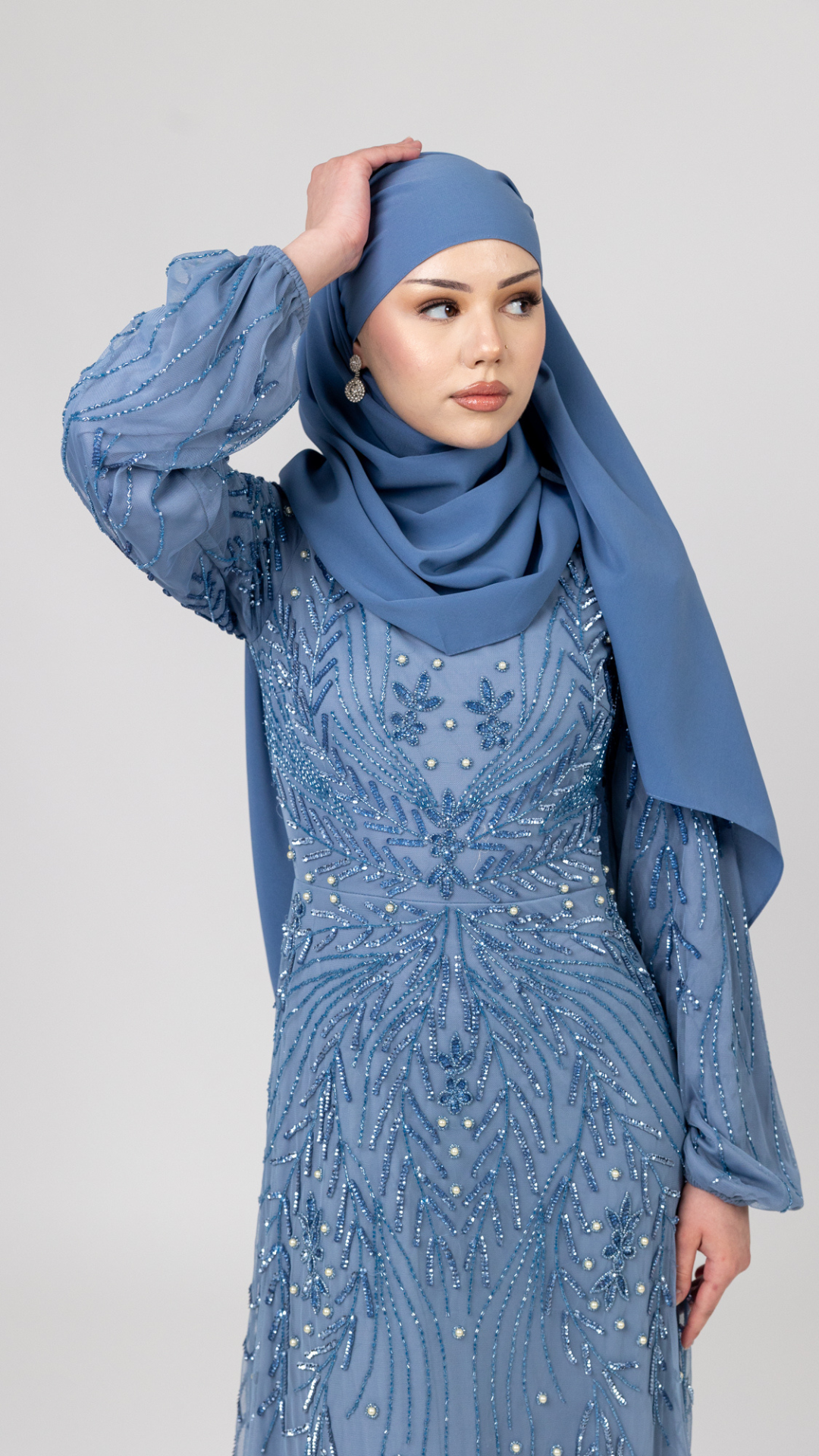Blue Pearl Evening Dress With Balloon Sleeve - Shimmi Dresses (UK 8) (US 4) (EU 36) (XS) / Regular