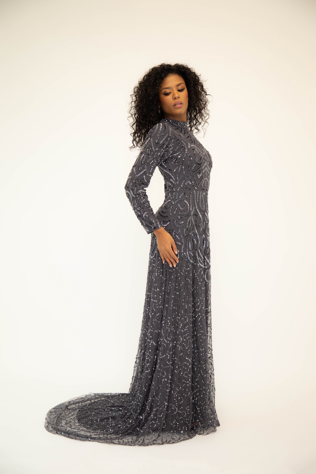 Dark Grey Embellished Modest Maxi Dress - Shimmi Dresses 8 (XS) Dark Grey Embellished Modest Maxi Dress - Shimmi Dresses 8 (XS)