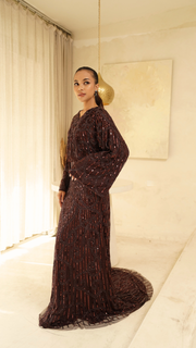 Brown Kimono Embellished Maxi Dress 01