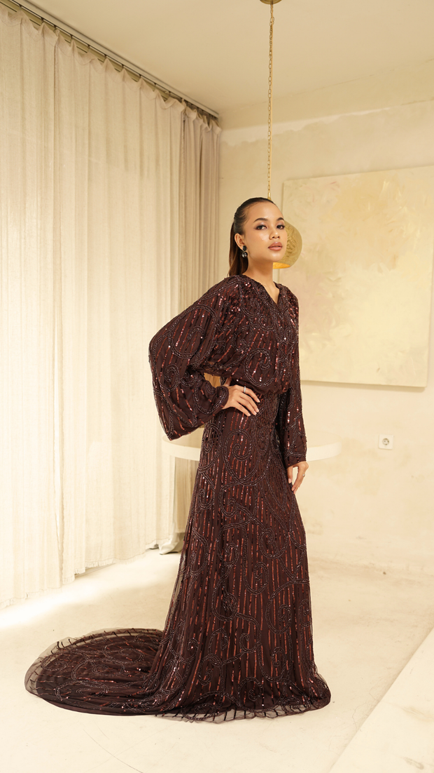  Brown Kimono Embellished Maxi Dress 05