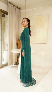 modest embellished emerald green dress 