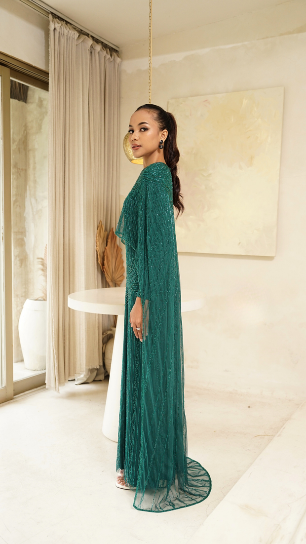 modest embellished emerald green dress 