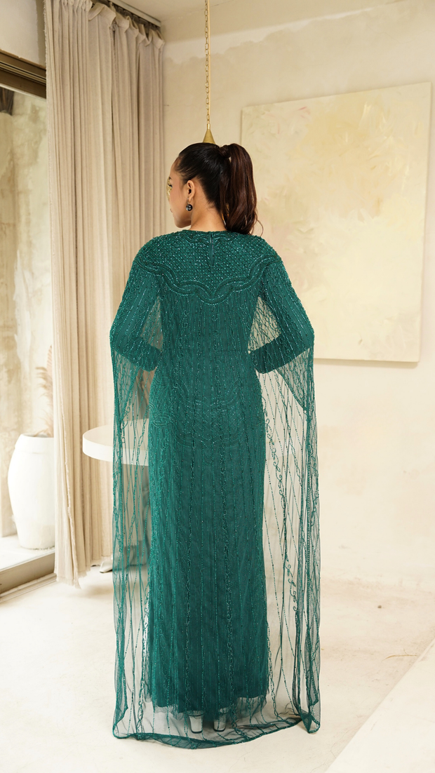 green modest cape dress 