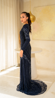 Navy embellished evening dress 01 