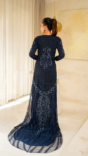 Navy embellished evening dress 03
