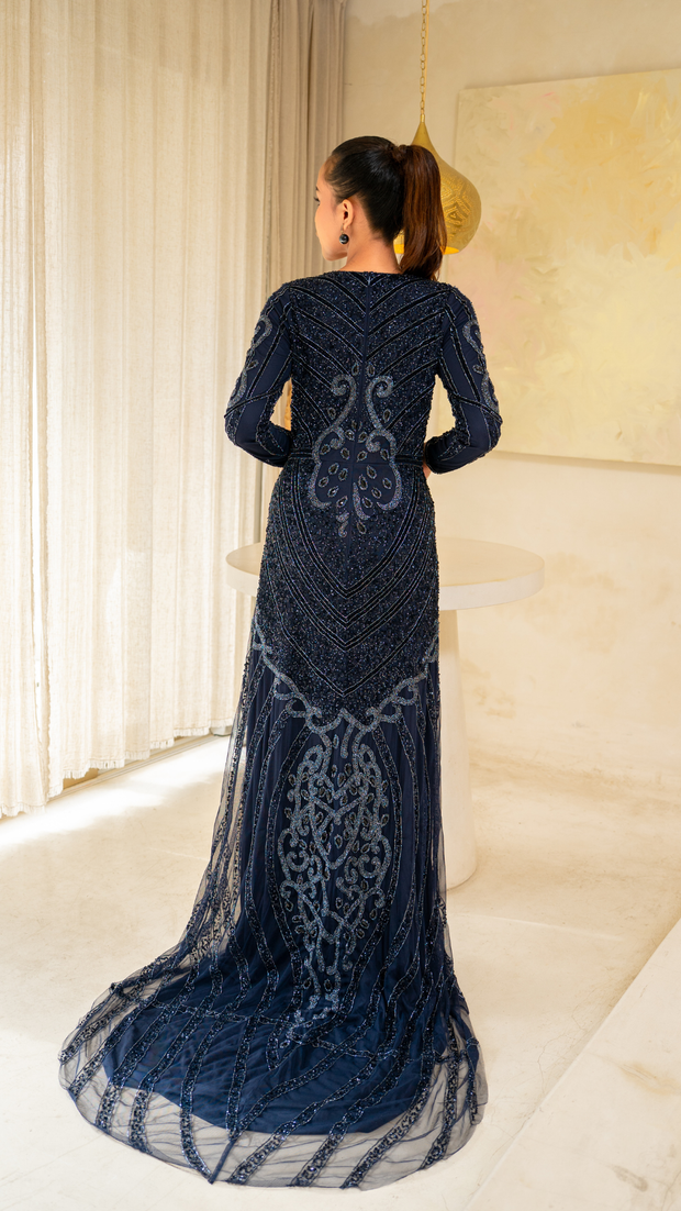 Navy embellished evening dress 03