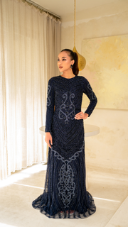 Navy embellished evening dress 04
