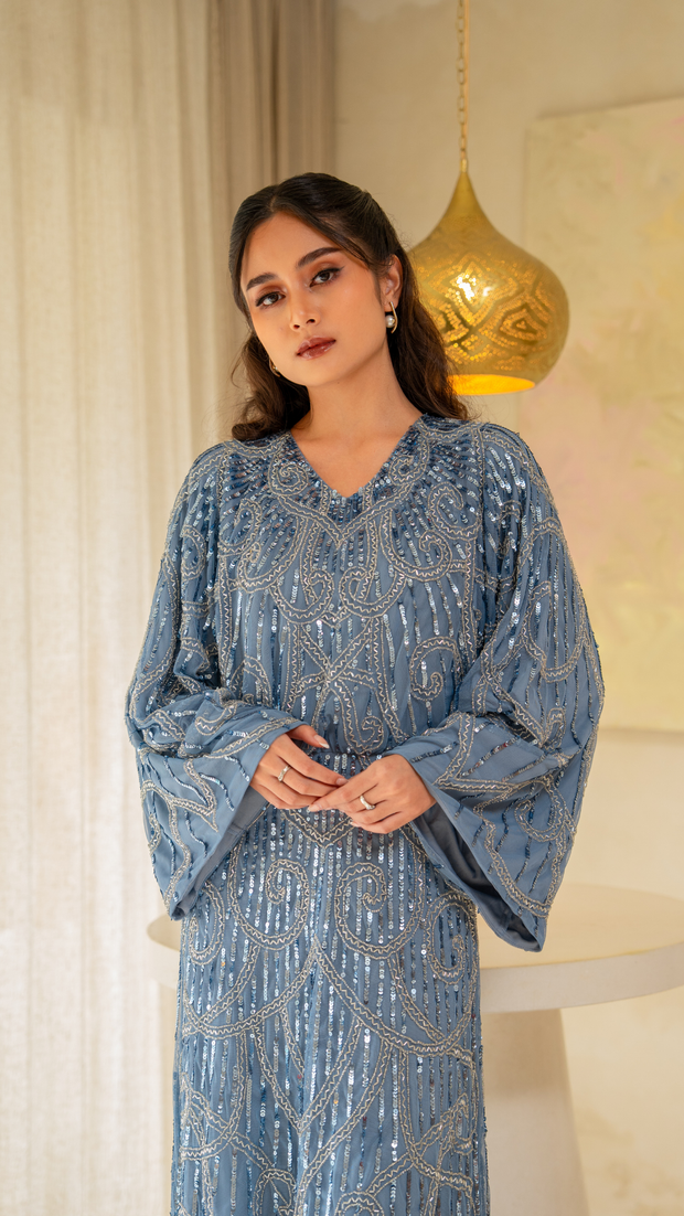 blue embellished modest dress 01