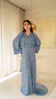 loose modest blue wedding guest dress 