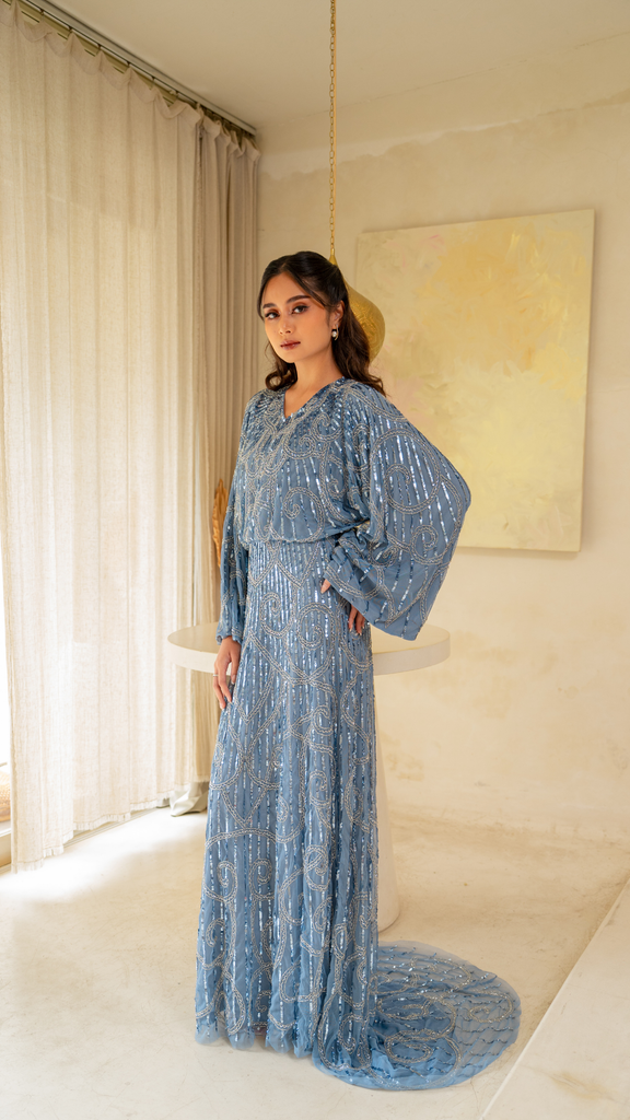 Blue Kimono Sleeve Embellished Maxi Dress – Shimmi Dresses