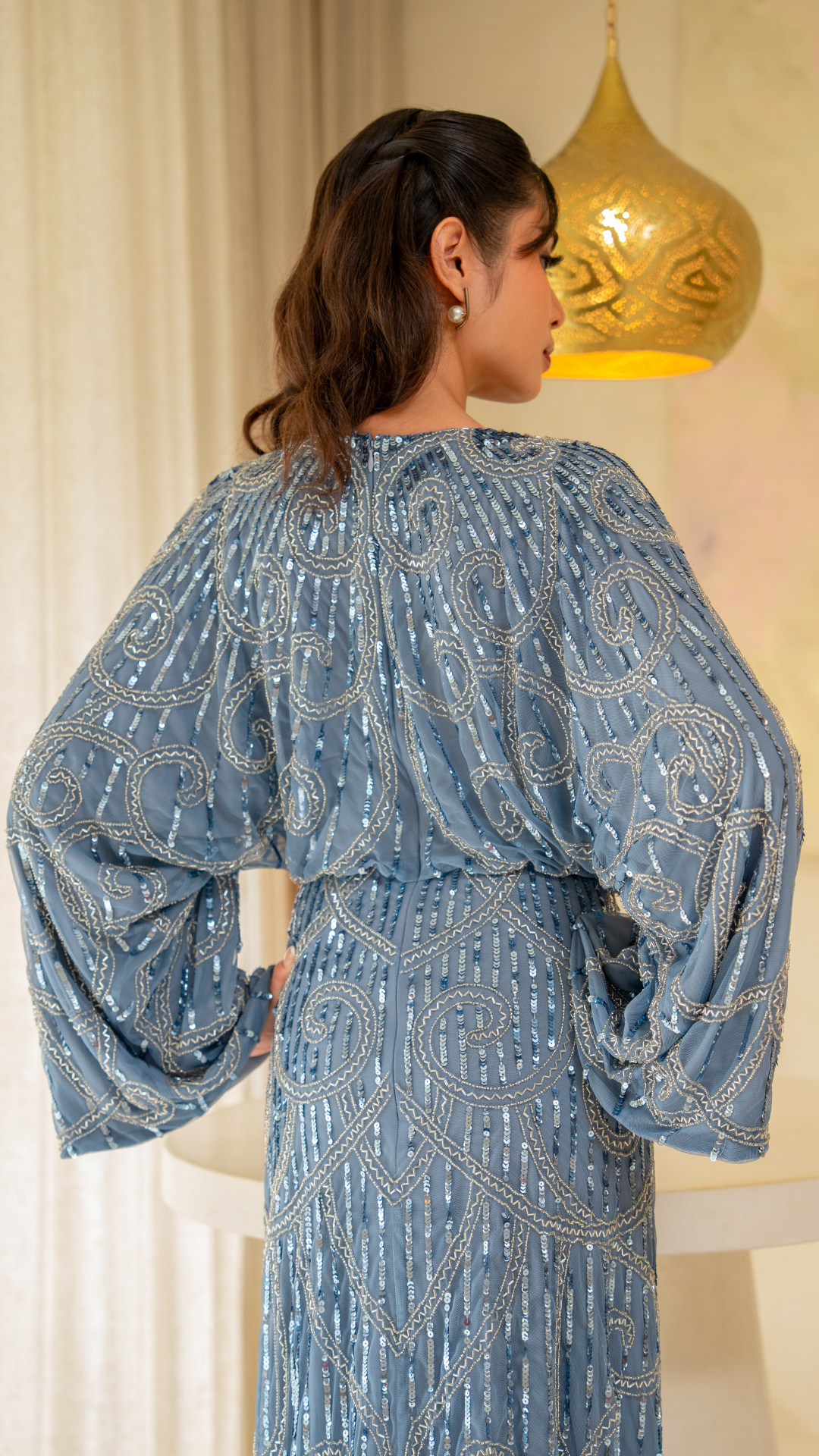 blue kimono sleeve dress Blue KarenMillen Kimono Sleeve Embellished Maxi Dress
