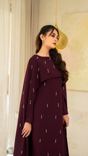 burgundy abaya with embellishment 02