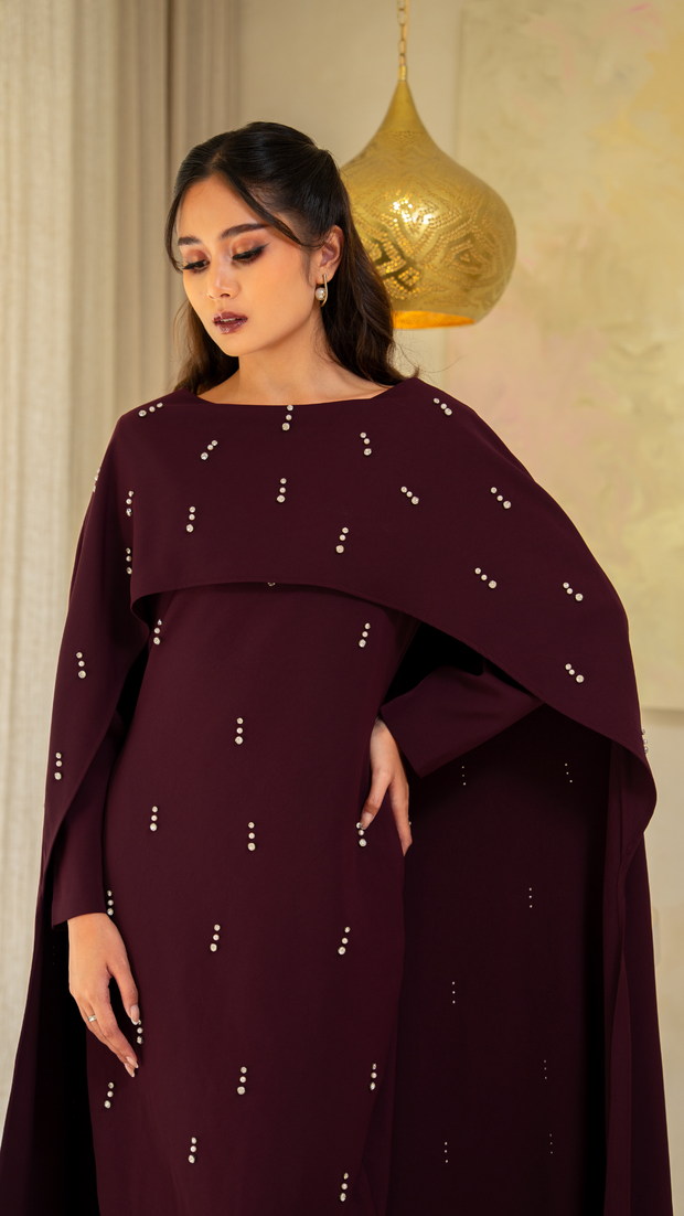 Burgundy Cape Modest Maxi Dress Burgundy Cape Modest Maxi Dress