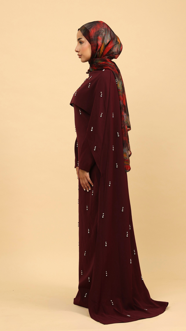 burgundy wedding guest dress with sleeves