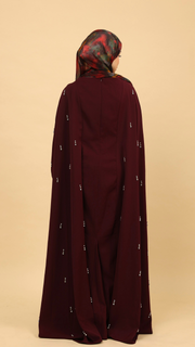 burgundy modest dress with sleeves 