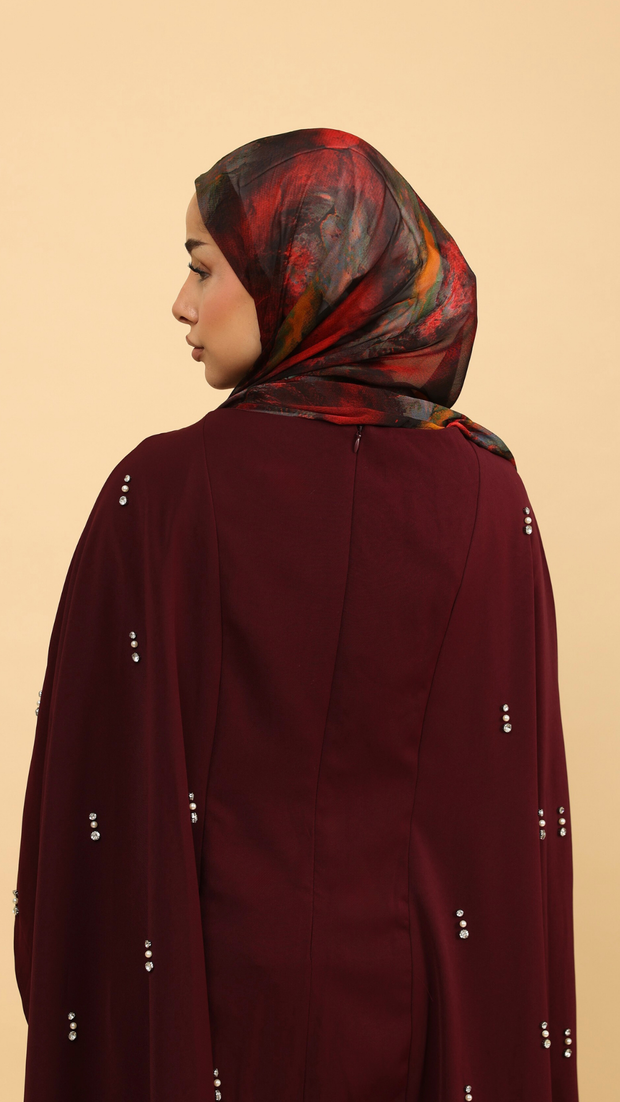 modest burgundy dress with matching hijab 