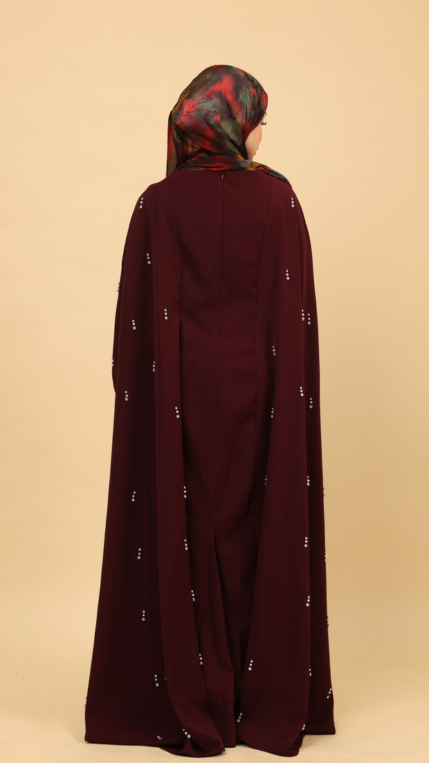 burgundy modest dress with sleeves 