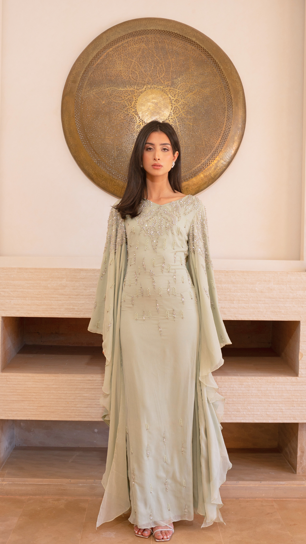 Sage Kaftan Modest Sequin Dress