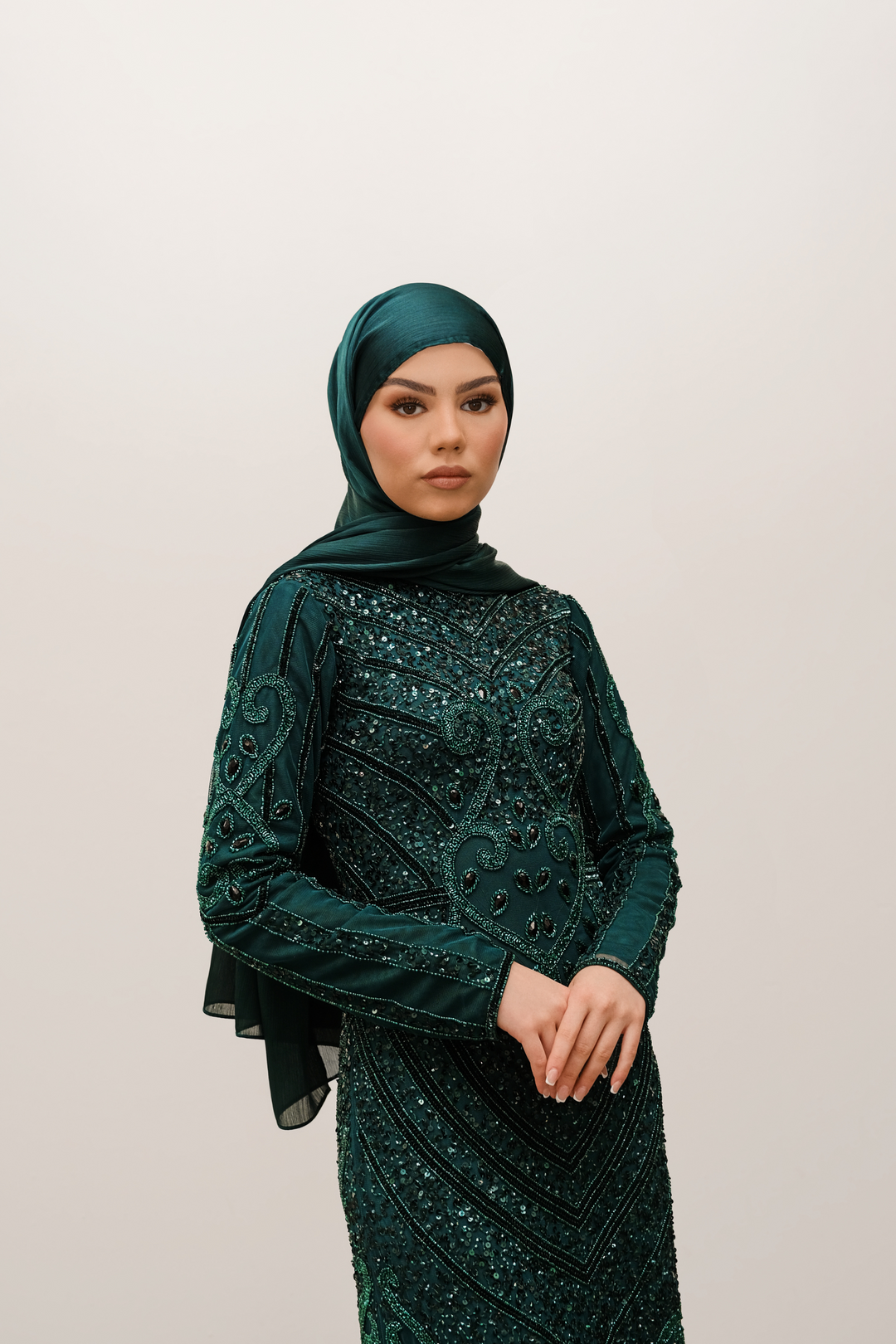 Emerald Green Satin Hijab - Shimmi Dresses
