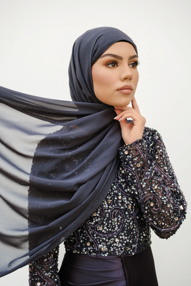 Charcoal Grey Chiffon Hijab - Zala