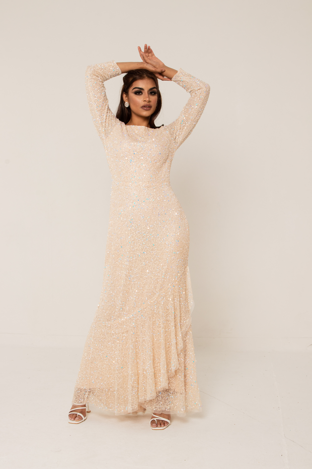 Cream long top evening dresses