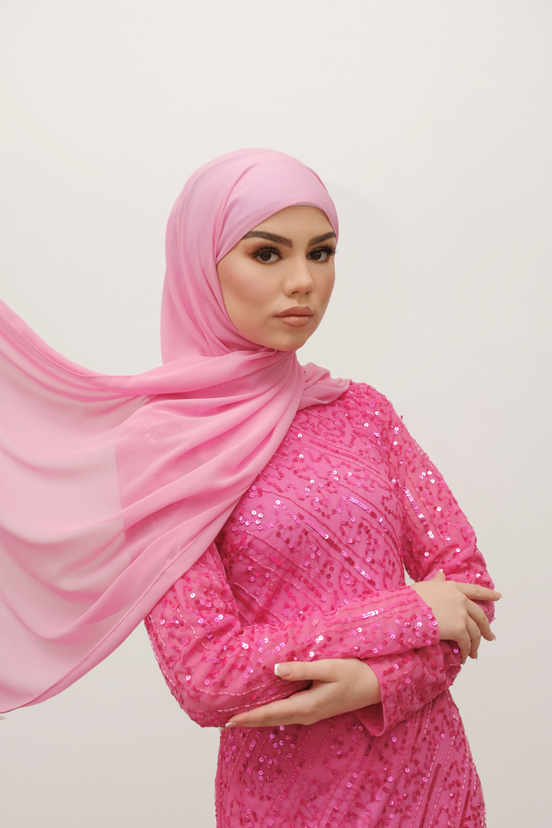 Barbie Pink Chiffon Hijab Shimmi Dresses