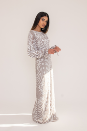 Grey Sequin Maxi Dress With Balloon Sleeves